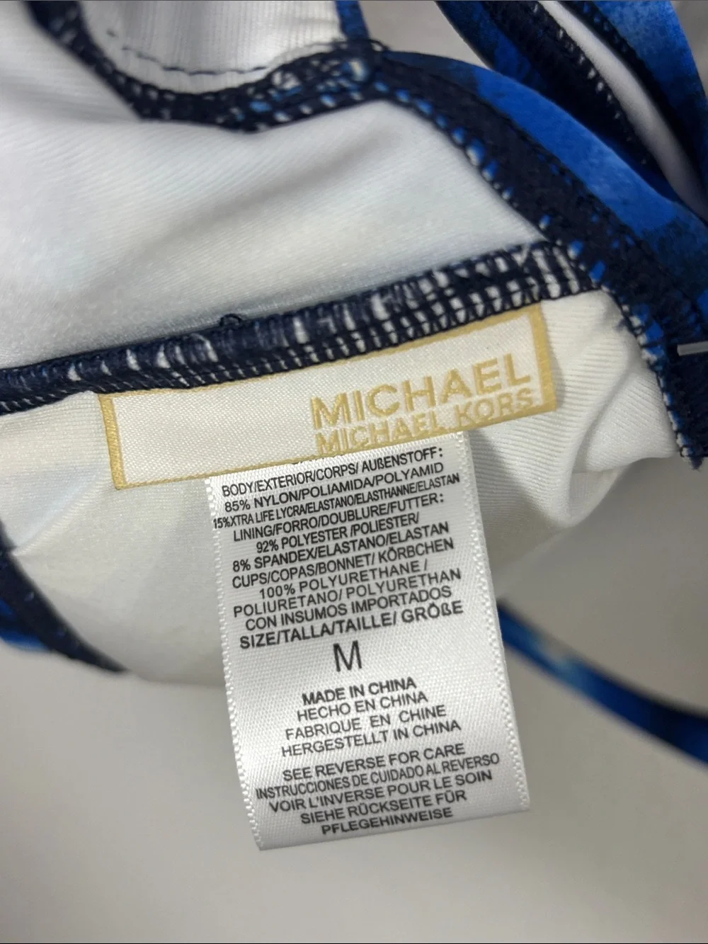 Michael Kors NWT Blue Abstract High Neck Bikini Swim Top Size M